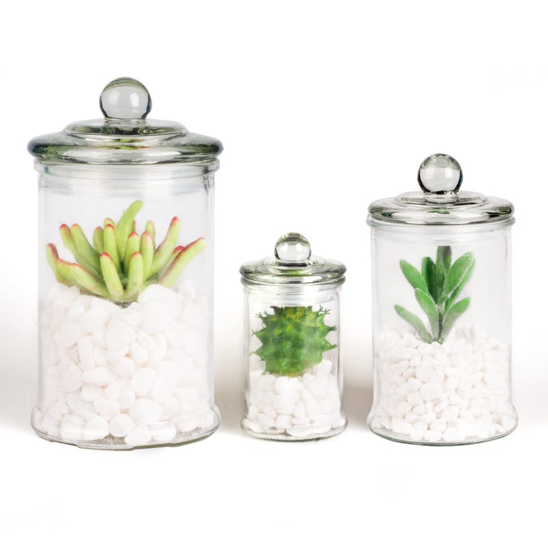 Easeen Mini Glass Apothecary Jars, Bathroom Storage Organizer Canisters for Cotton Swabs, Cotton Balls, Makeup Sponges, Bath Salts, Hair Ties, Makeup - Set of 3 - Image 4